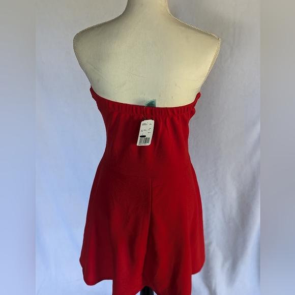 Forever 21 Strapless Red Bow Pinup Style Dress Sz L Bodycon Tube Top Mini - Picture 3 of 11